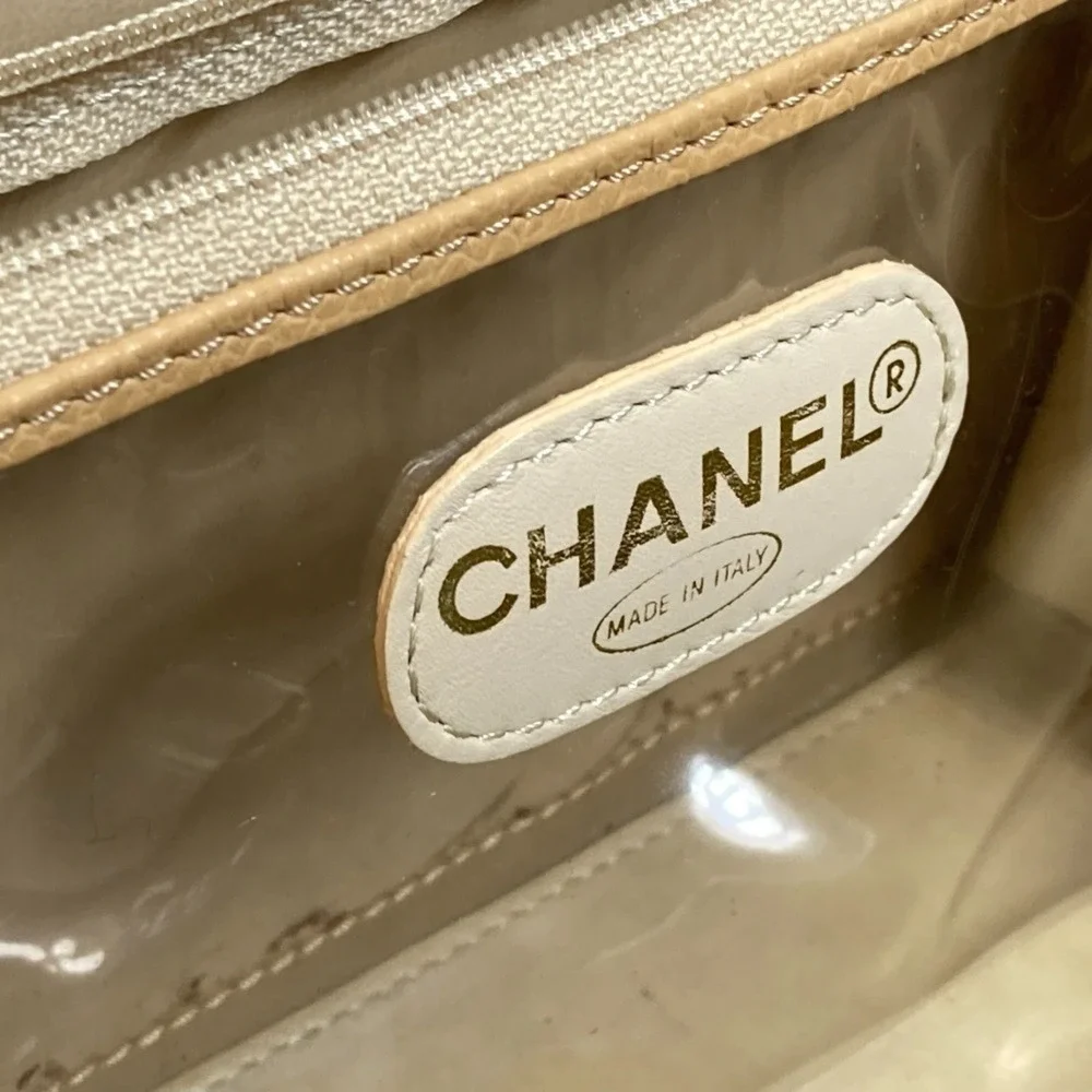 CHANEL Cream Caviar Leather Logo Shoulder Bag